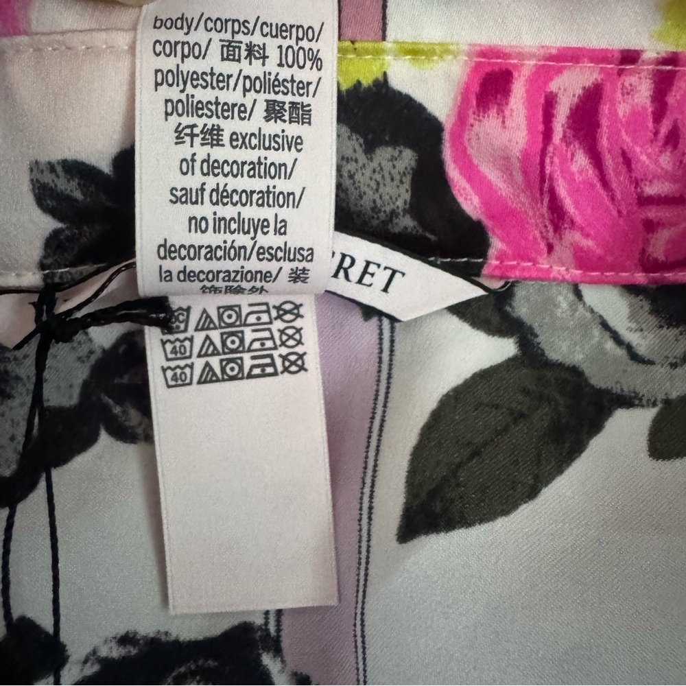 Victoria's Secret Satin Pajamas Pink Floral Stripe Print VS Size Medium - Picture 9 of 9